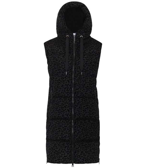 Glaze Long Down Vest | Black Leopard