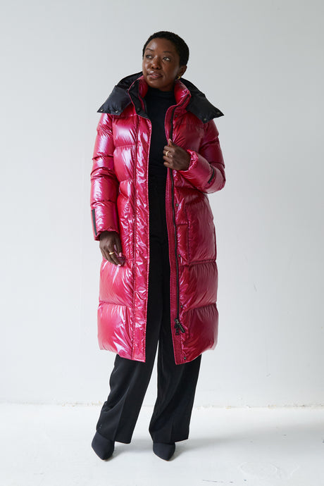 Fria Long Down Coat | Dark Lipstick Red 1