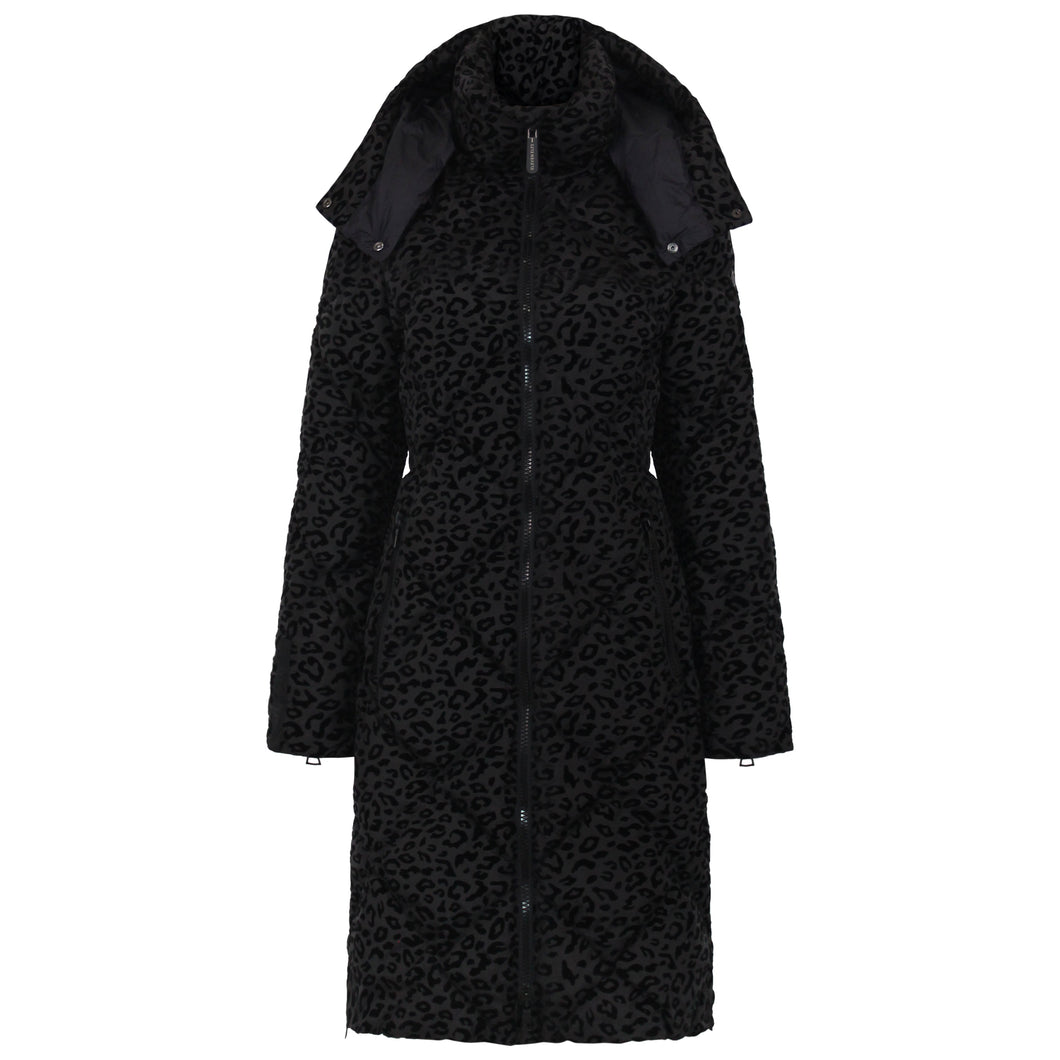 Saga Long Vegan Down Coat | Black Leopard