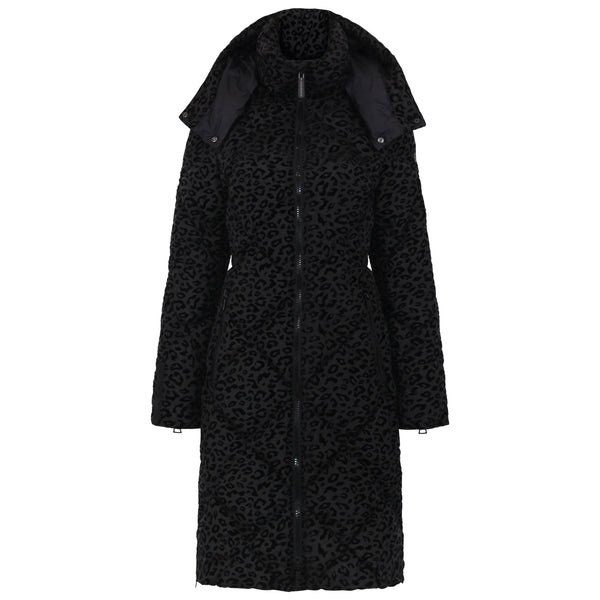 Saga Long Vegan Down Coat | Black Leopard