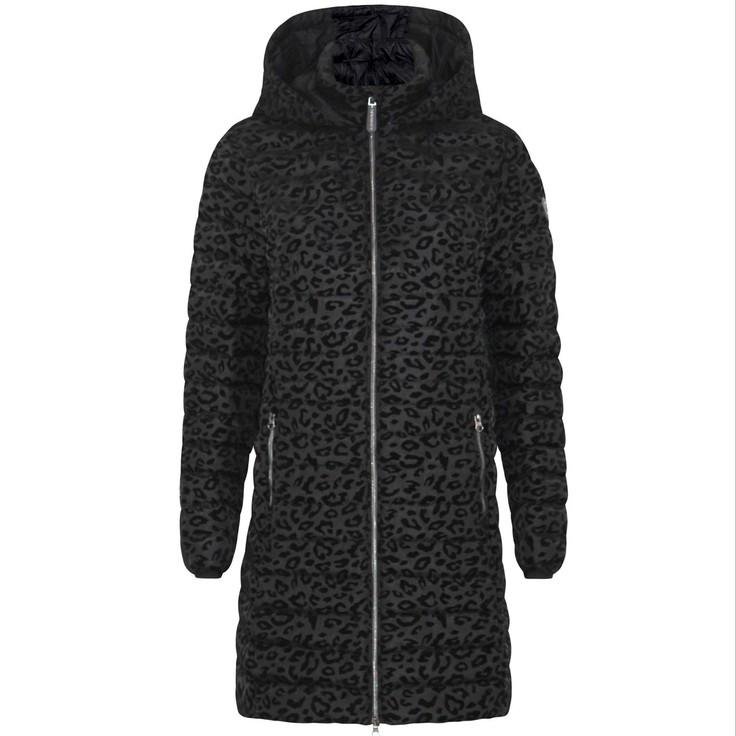 Julie Vegan Down Coat | Black Leopard