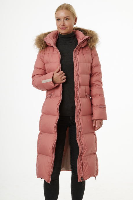 Iclyn Long Down Coat | Dusty Rose & Linen
