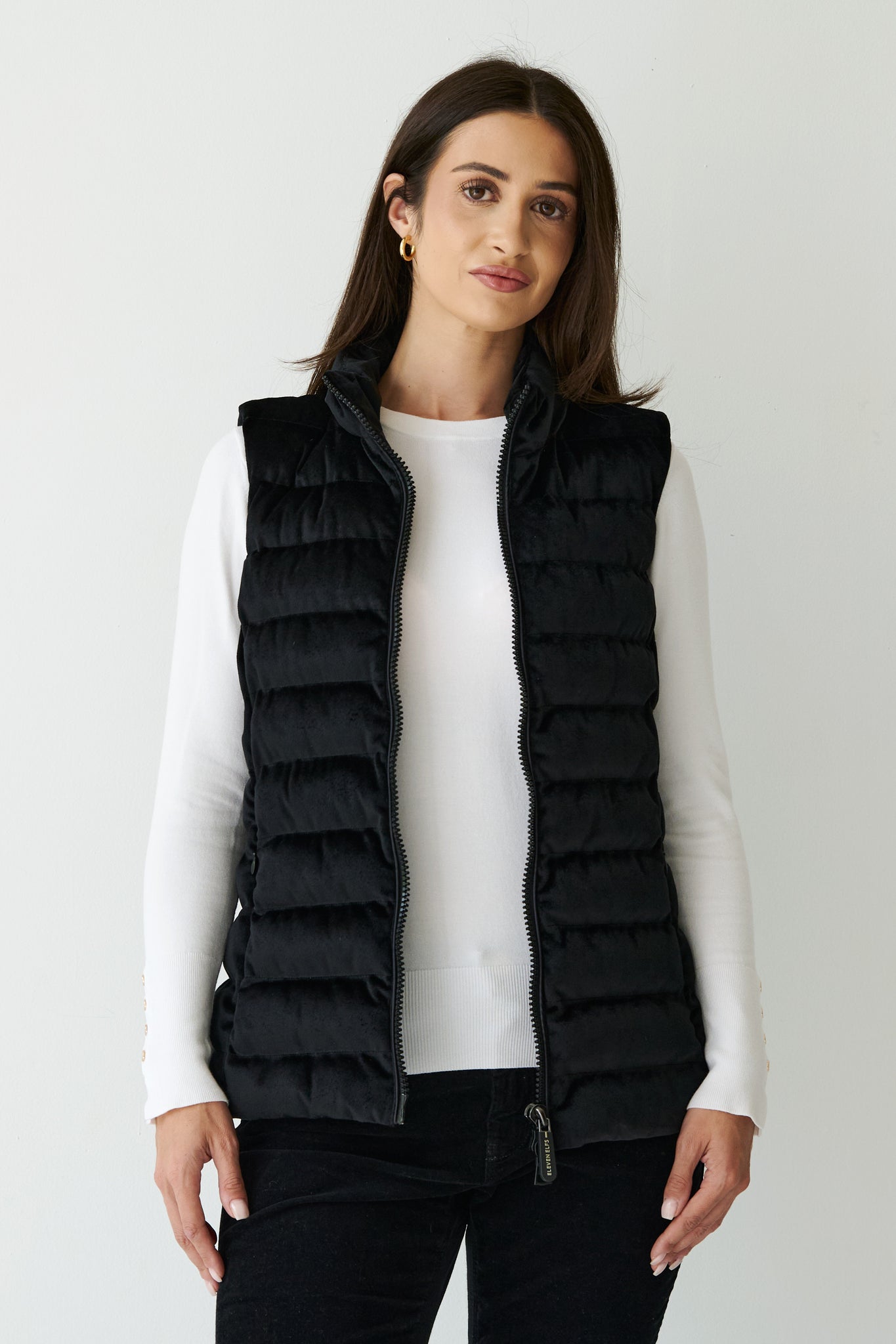 Melian Short Vegan Down Vest | Black Velvet – Eleven Elfs US