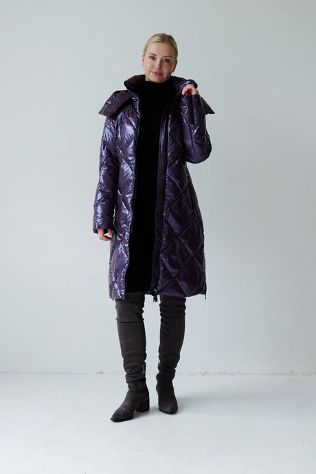 Saga Long Vegan Down Coat | Aubergine 3