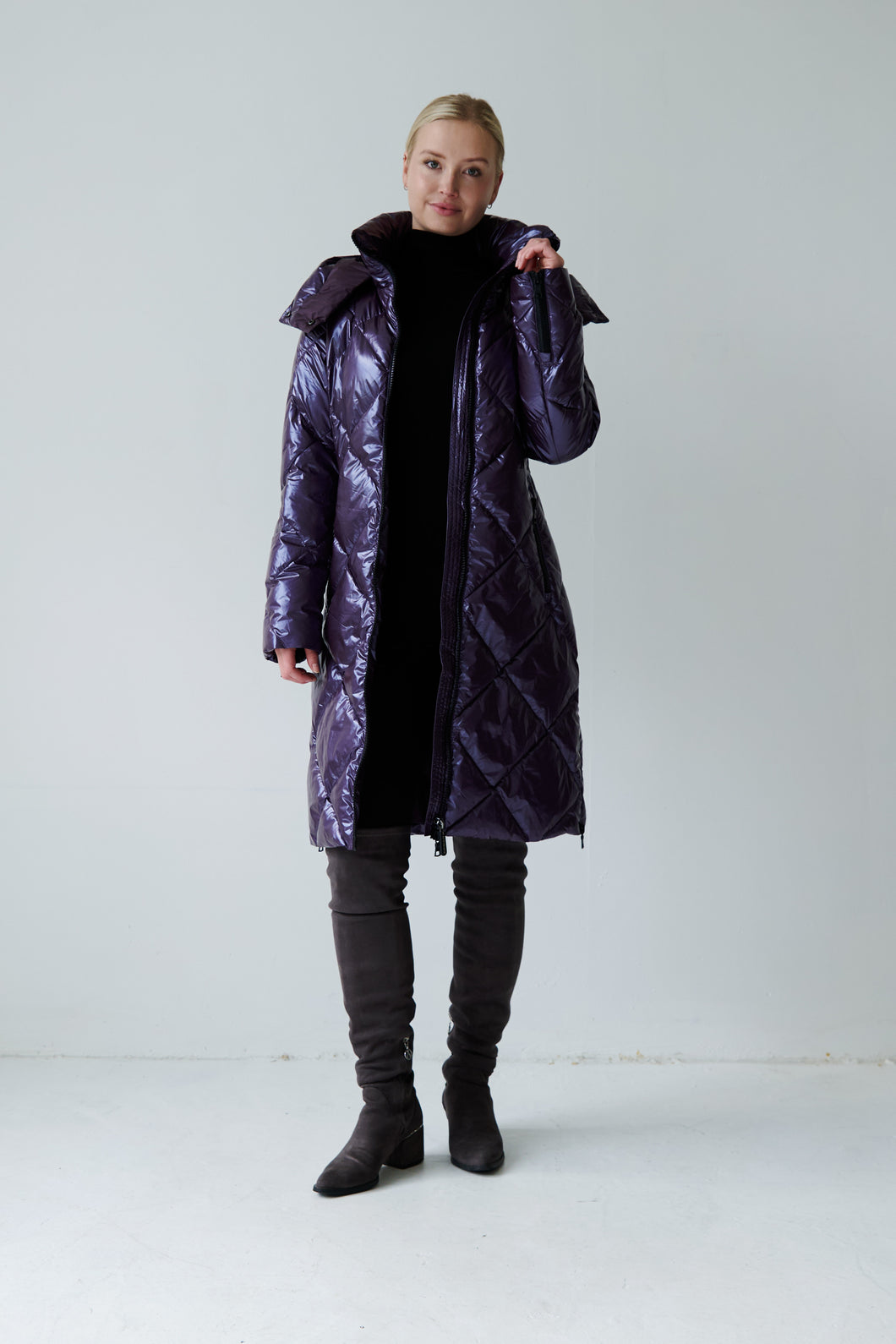 Saga Long Vegan Down Coat | Aubergine 3