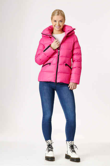 Eira Short Down Jacket | Rose Pink & Black 2
