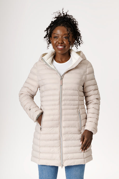 Julie Vegan Down Coat | Linen & Off White 2